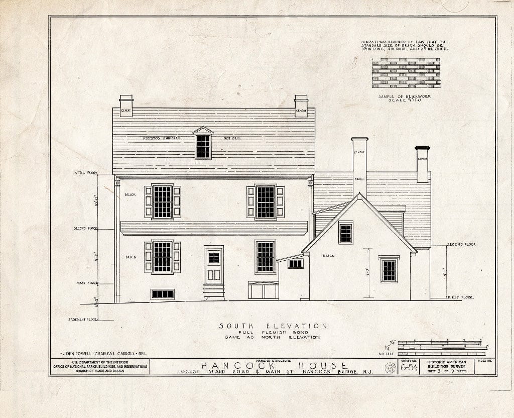 Blueprint HABS NJ,17-HANBR,1- (Sheet 3 of 19) - Hancock House, Locust Island Road & Main Street, Hancocks Bridge, Salem County, NJ