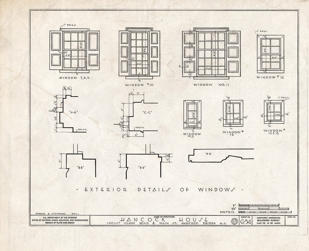 Blueprint HABS NJ,17-HANBR,1- (Sheet 16 of 19) - Hancock House, Locust Island Road & Main Street, Hancocks Bridge, Salem County, NJ