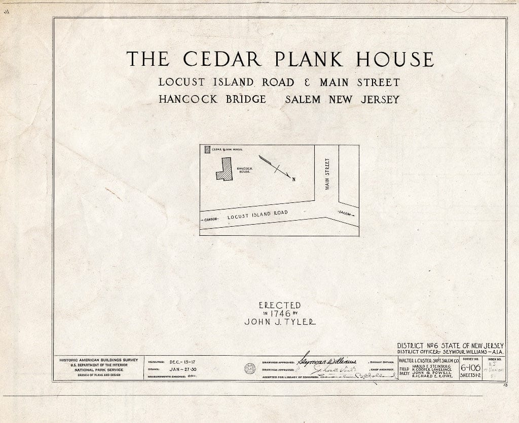 Blueprint HABS NJ,17-HANBR,2- (Sheet 0 of 2) - Cedar Plank House, Locust Island Road & Main Street, Hancocks Bridge, Salem County, NJ