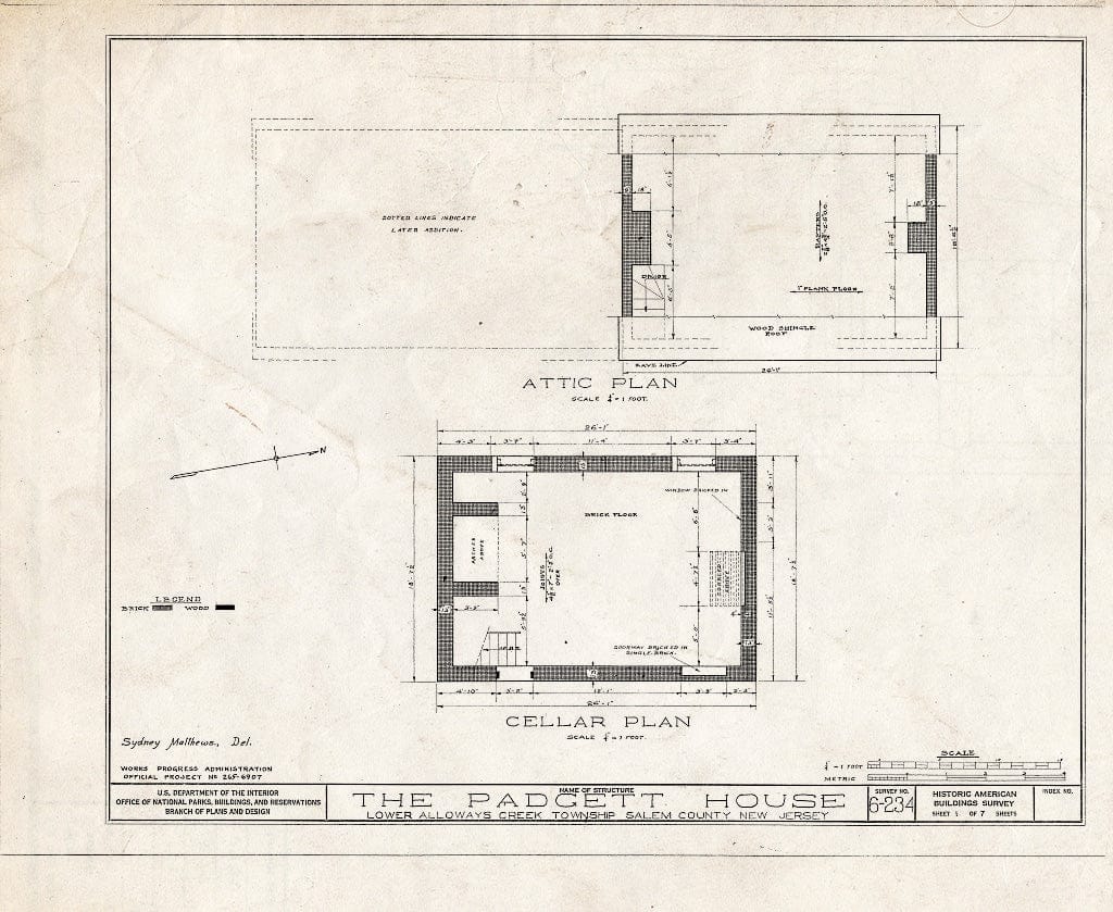 Blueprint HABS NJ,17-HANBR.V,1- (Sheet 1 of 7) - Stretch-Padgett House, Alloway, Salem County, NJ