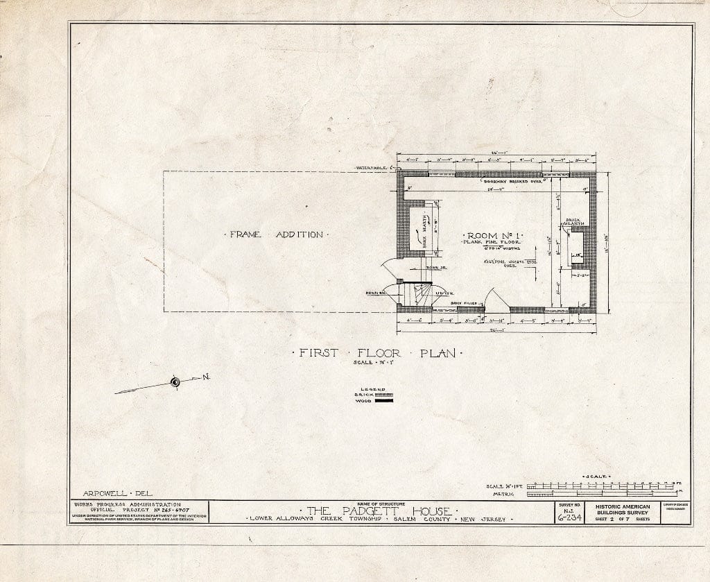 Blueprint HABS NJ,17-HANBR.V,1- (Sheet 2 of 7) - Stretch-Padgett House, Alloway, Salem County, NJ