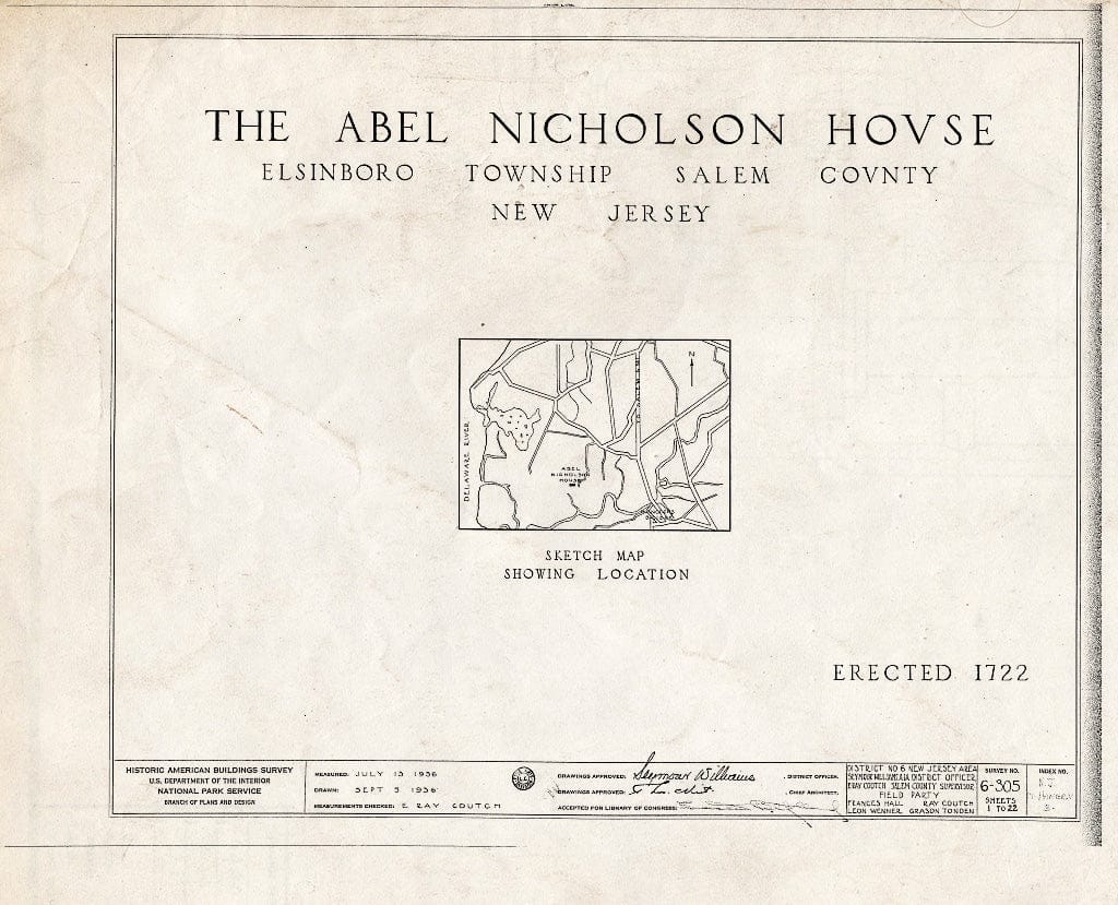 Blueprint HABS NJ,17-HANBR.V,3- (Sheet 0 of 22) - Nicholson (ABEL) House, Hancocks Bridge, Salem County, NJ