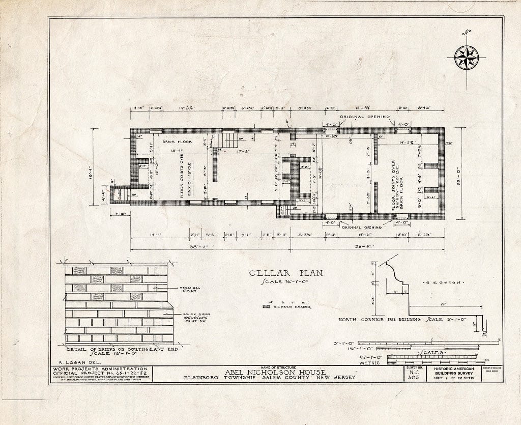 Blueprint HABS NJ,17-HANBR.V,3- (Sheet 1 of 22) - Nicholson (ABEL) House, Hancocks Bridge, Salem County, NJ