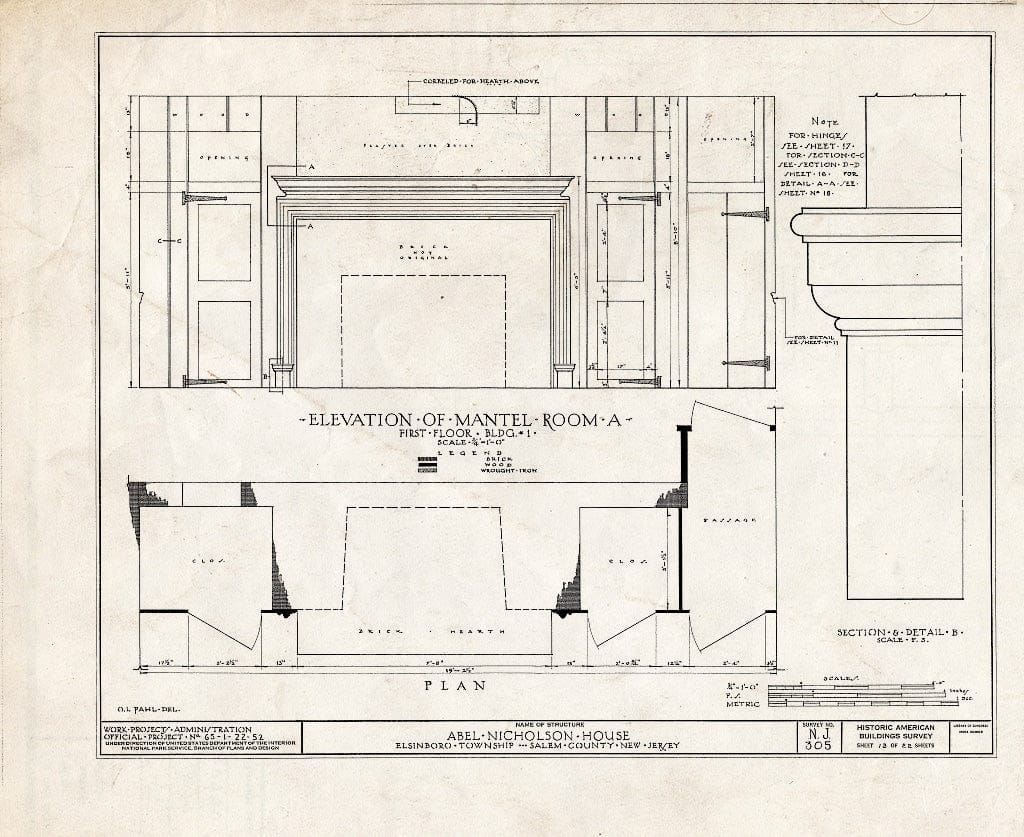 Blueprint HABS NJ,17-HANBR.V,3- (Sheet 13 of 22) - Nicholson (ABEL) House, Hancocks Bridge, Salem County, NJ