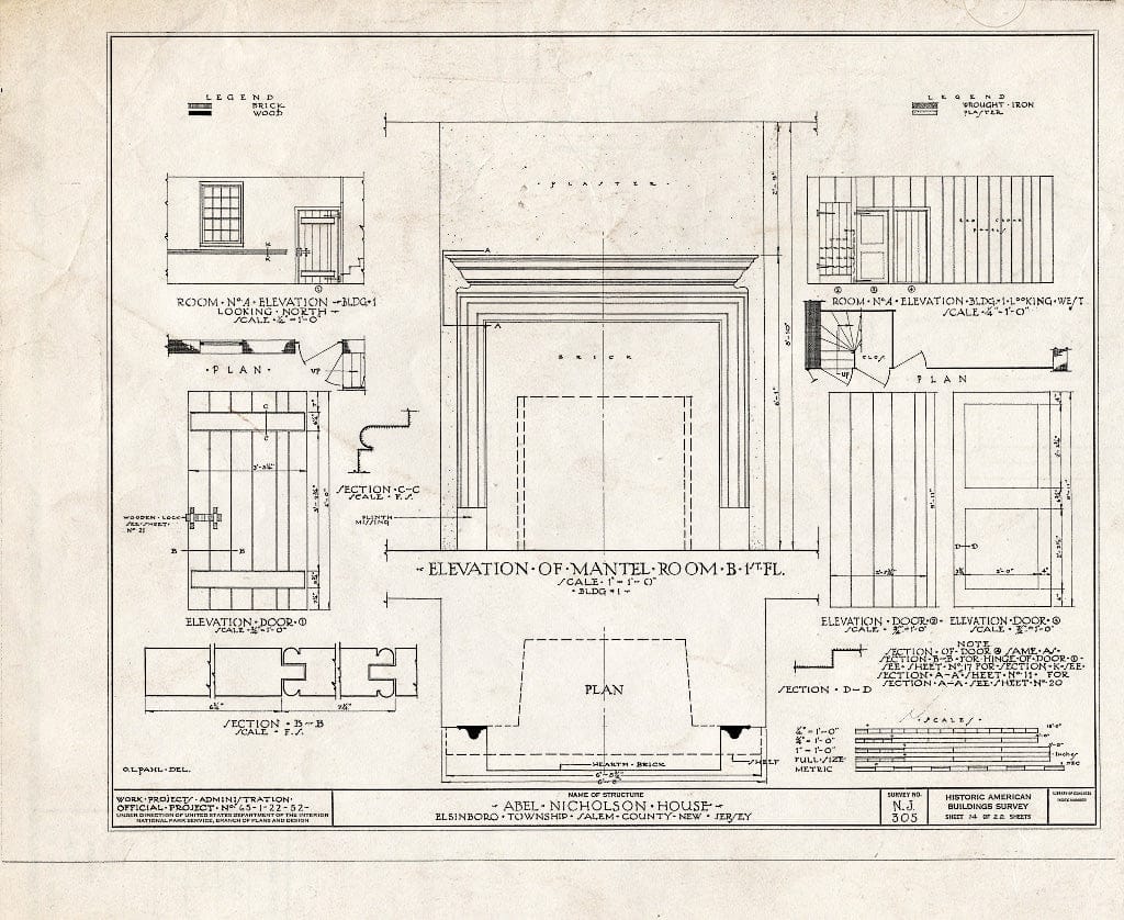 Blueprint HABS NJ,17-HANBR.V,3- (Sheet 14 of 22) - Nicholson (ABEL) House, Hancocks Bridge, Salem County, NJ