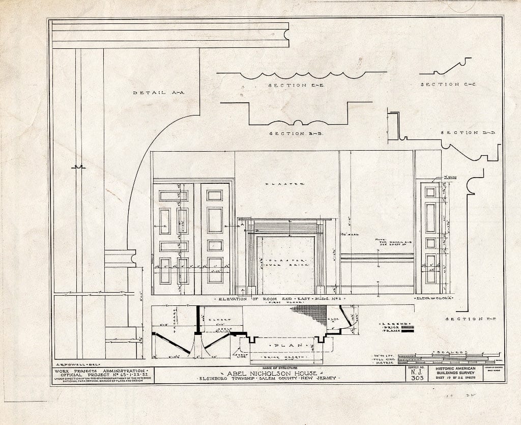 Blueprint HABS NJ,17-HANBR.V,3- (Sheet 19 of 22) - Nicholson (ABEL) House, Hancocks Bridge, Salem County, NJ