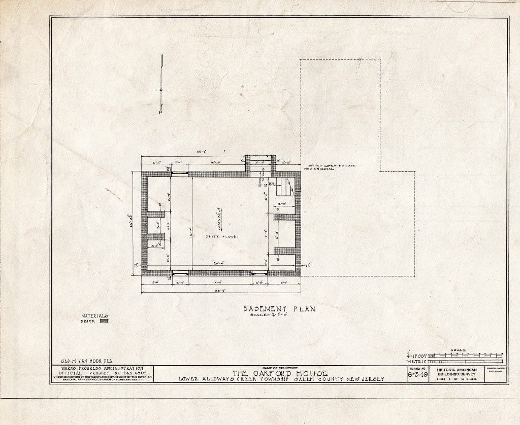 Blueprint HABS NJ,17-HANBR.V,4- (Sheet 1 of 6) - John & Hannah Oakford House, Alloway, Salem County, NJ