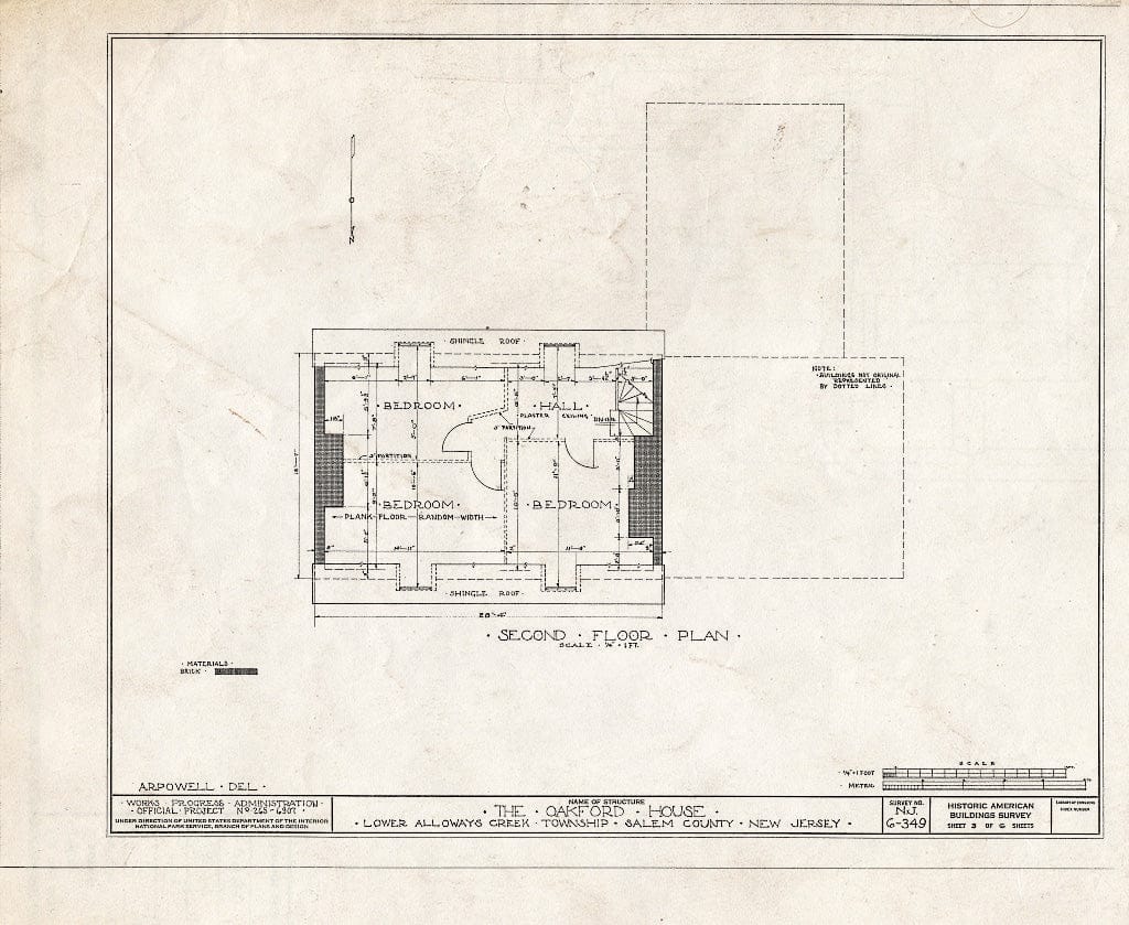 Blueprint HABS NJ,17-HANBR.V,4- (Sheet 3 of 6) - John & Hannah Oakford House, Alloway, Salem County, NJ