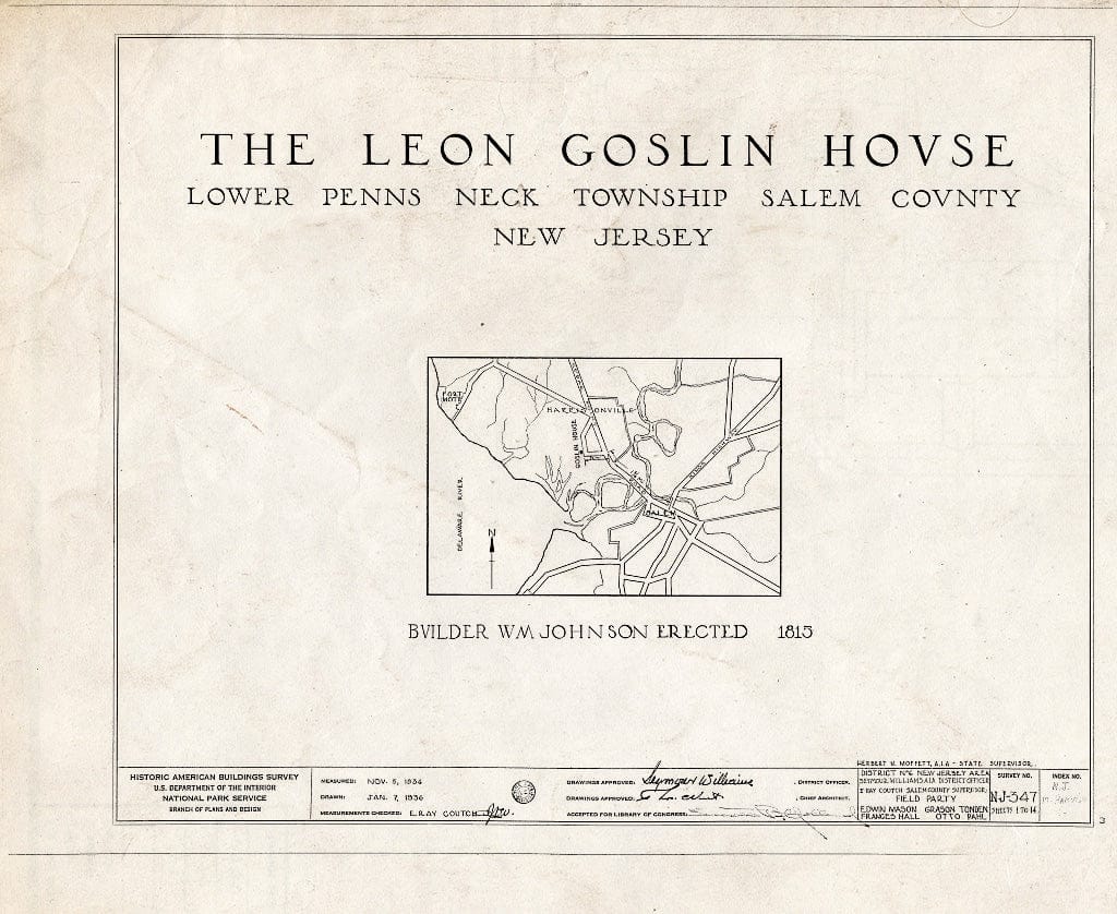 Blueprint HABS NJ,17-HARVI.V,1- (Sheet 0 of 14) - Johnson-Goslin House, Harrisonville, Salem County, NJ