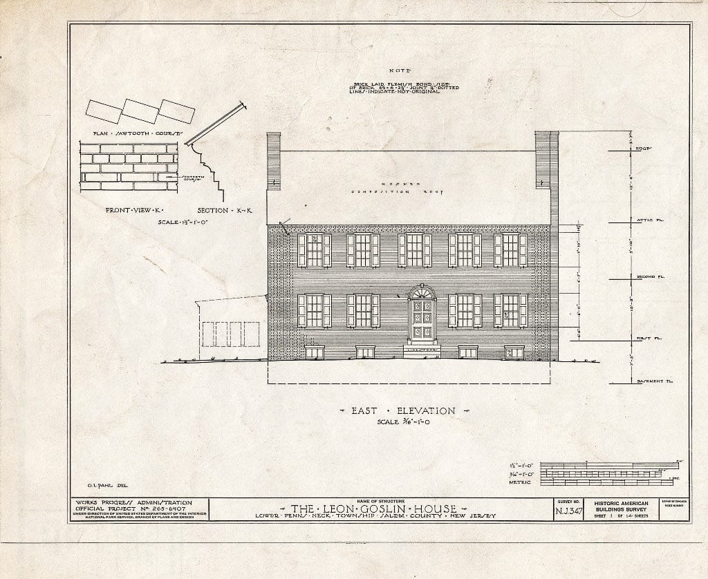 Blueprint HABS NJ,17-HARVI.V,1- (Sheet 1 of 14) - Johnson-Goslin House, Harrisonville, Salem County, NJ
