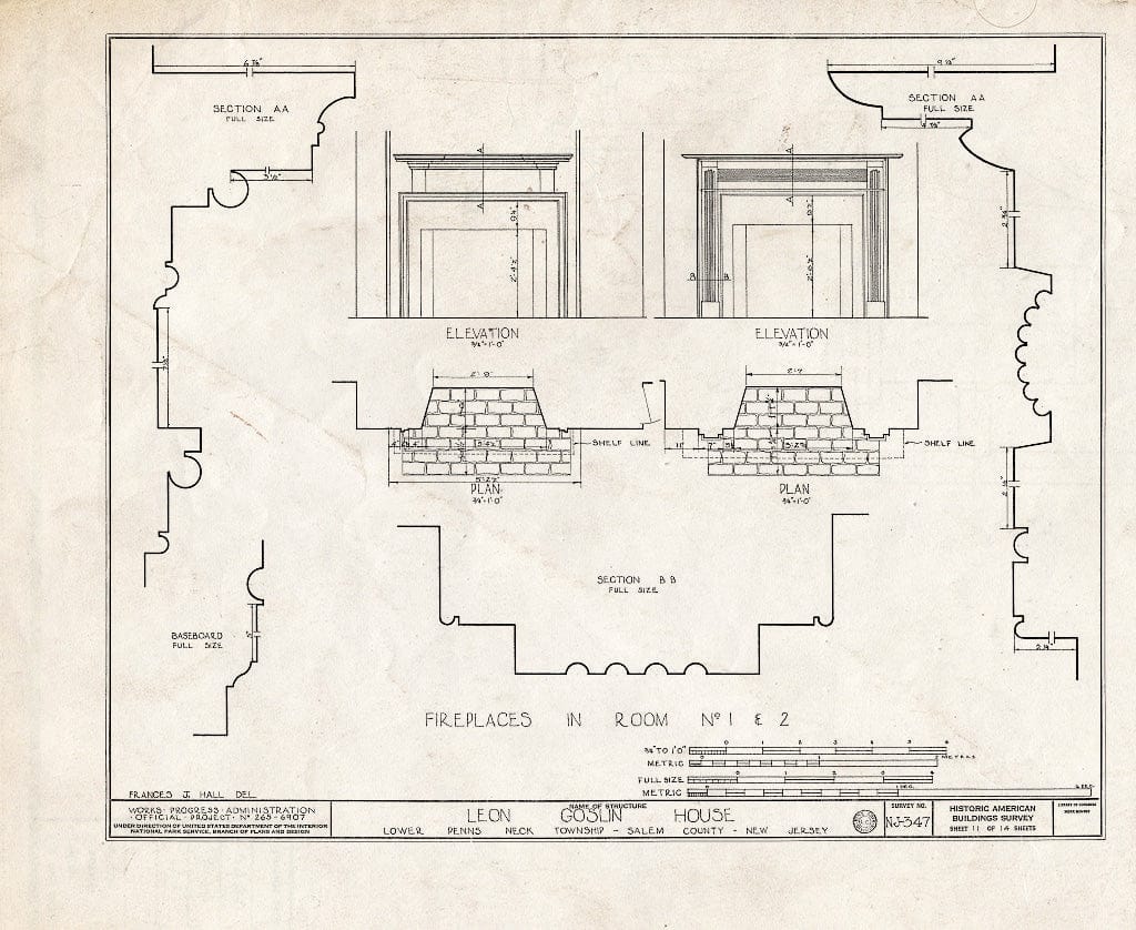 Blueprint HABS NJ,17-HARVI.V,1- (Sheet 11 of 14) - Johnson-Goslin House, Harrisonville, Salem County, NJ