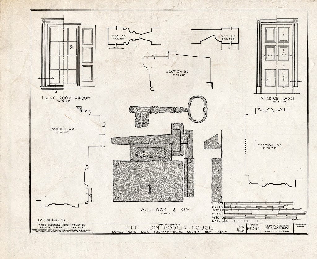 Blueprint HABS NJ,17-HARVI.V,1- (Sheet 14 of 14) - Johnson-Goslin House, Harrisonville, Salem County, NJ