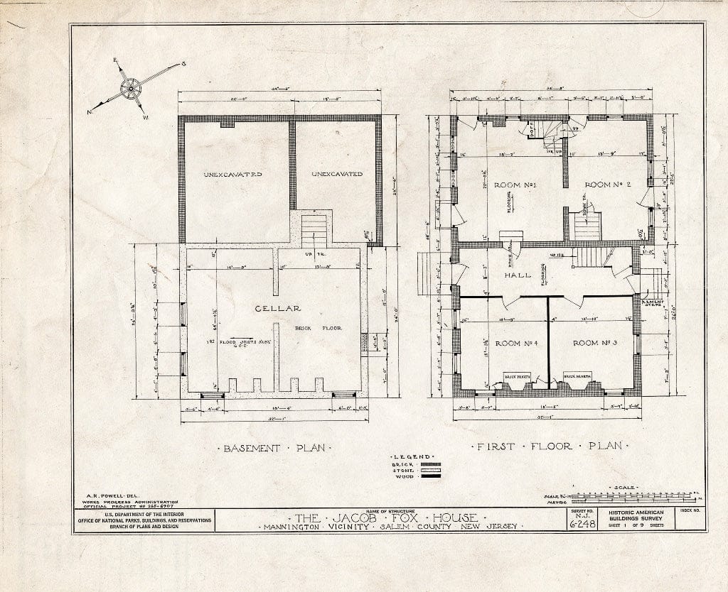Blueprint HABS NJ,17-MANT.V,1- (Sheet 1 of 9) - Jacob Fox House, Mannington Mills, Salem County, NJ