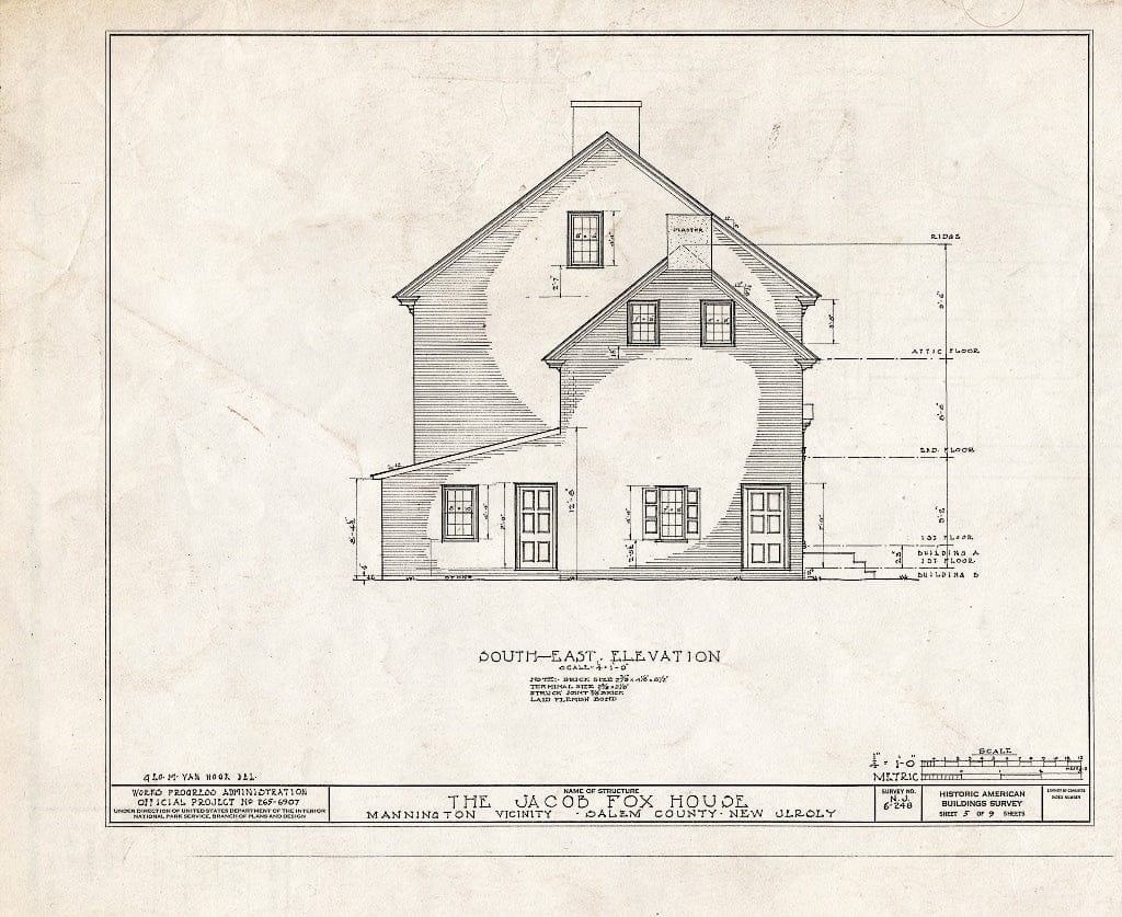 Blueprint HABS NJ,17-MANT.V,1- (Sheet 5 of 9) - Jacob Fox House, Mannington Mills, Salem County, NJ