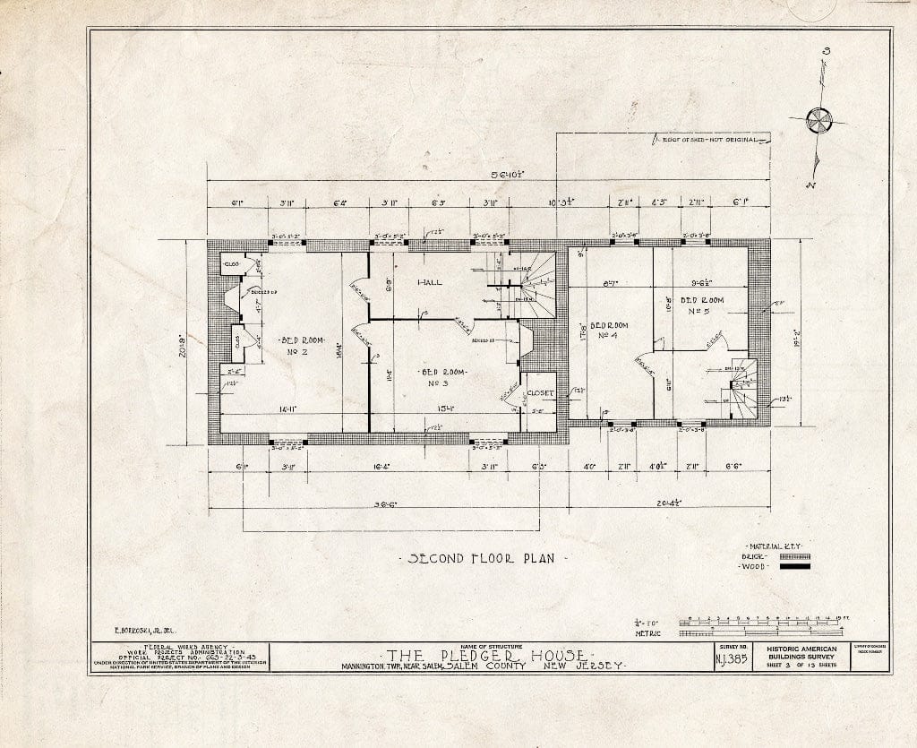 Blueprint HABS NJ,17-MANT.V,2- (Sheet 3 of 13) - Pledger House, Salem, Salem County, NJ