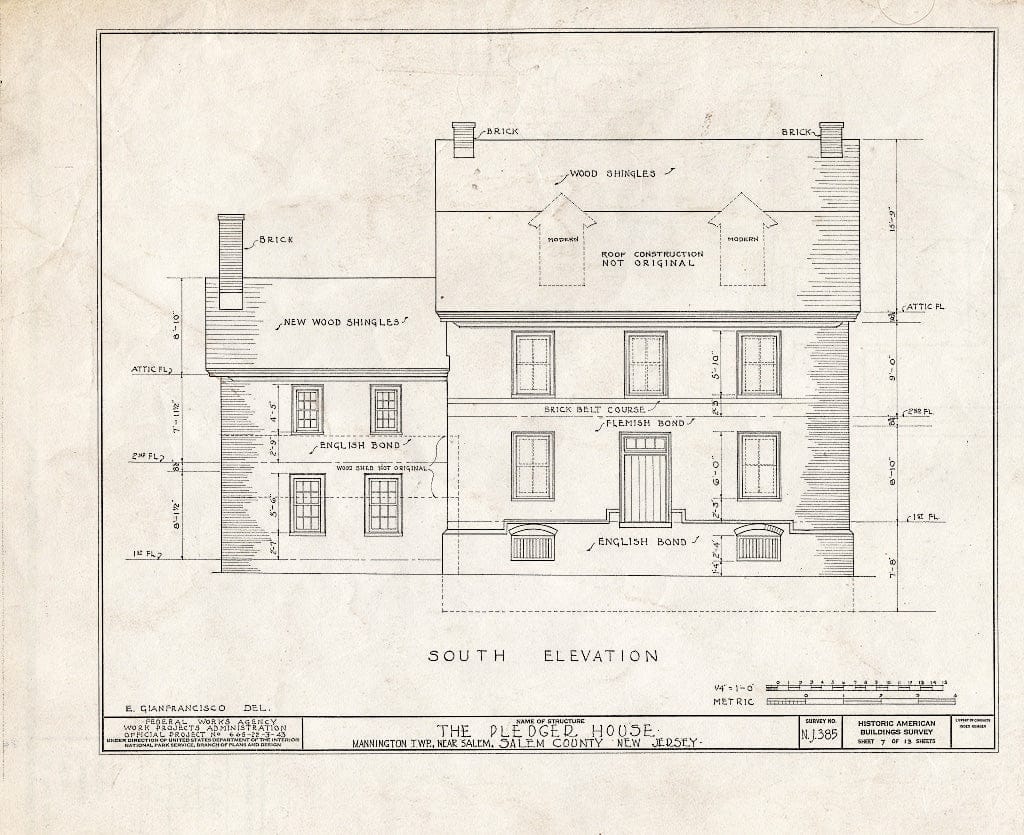 Blueprint HABS NJ,17-MANT.V,2- (Sheet 7 of 13) - Pledger House, Salem, Salem County, NJ