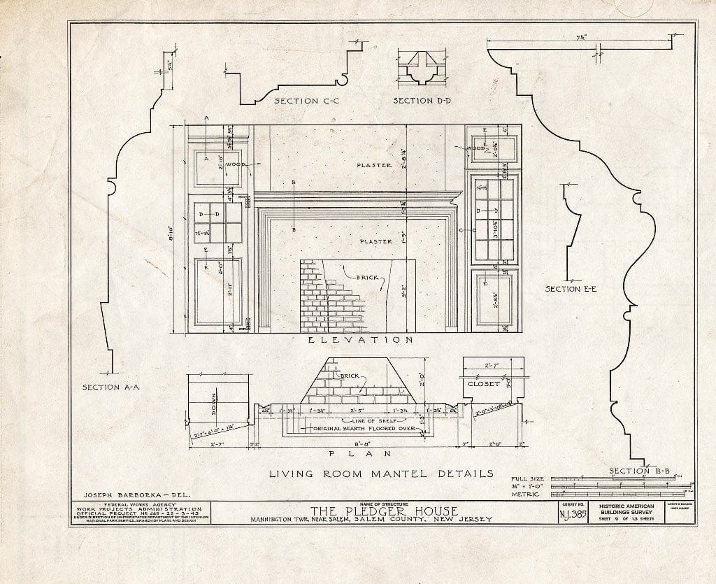 Blueprint HABS NJ,17-MANT.V,2- (Sheet 9 of 13) - Pledger House, Salem, Salem County, NJ