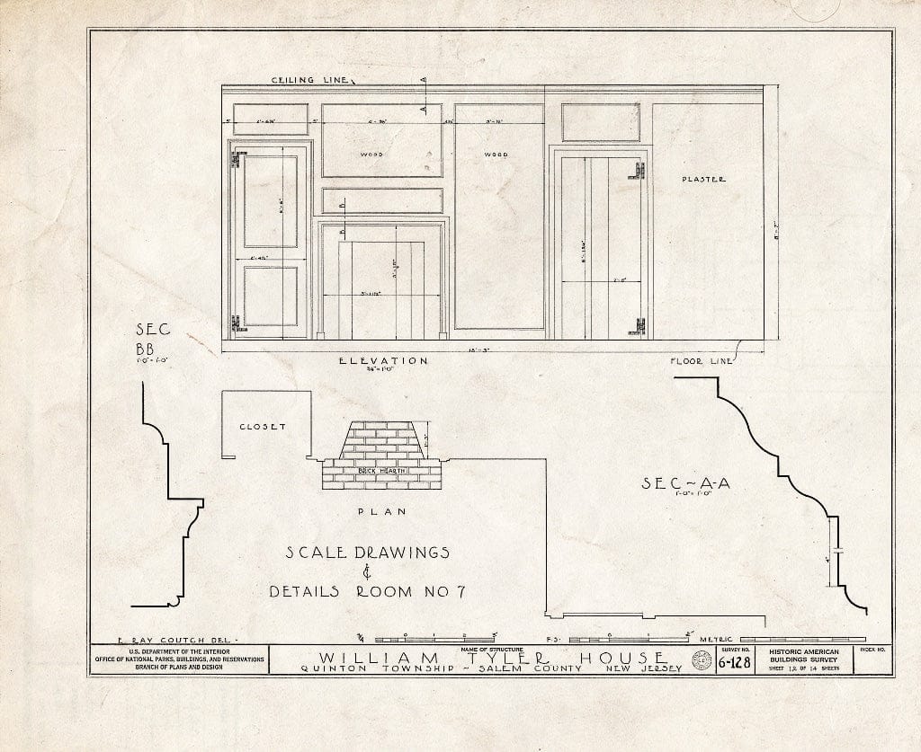 Blueprint HABS NJ,17-Quint.V,1- (Sheet 12 of 14) - William Tyler House, Quinton, Salem County, NJ