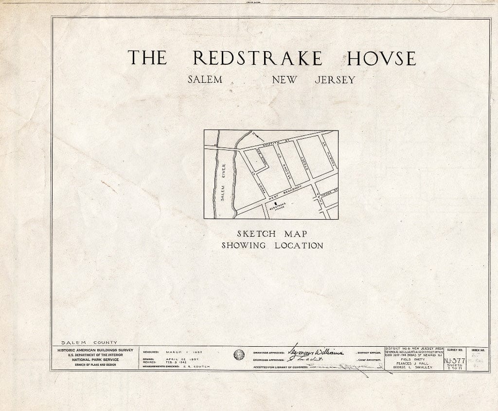 Blueprint HABS NJ,17-SAL,9- (Sheet 0 of 11) - Clement-Redstrake House, West Broadway, Salem, Salem County, NJ