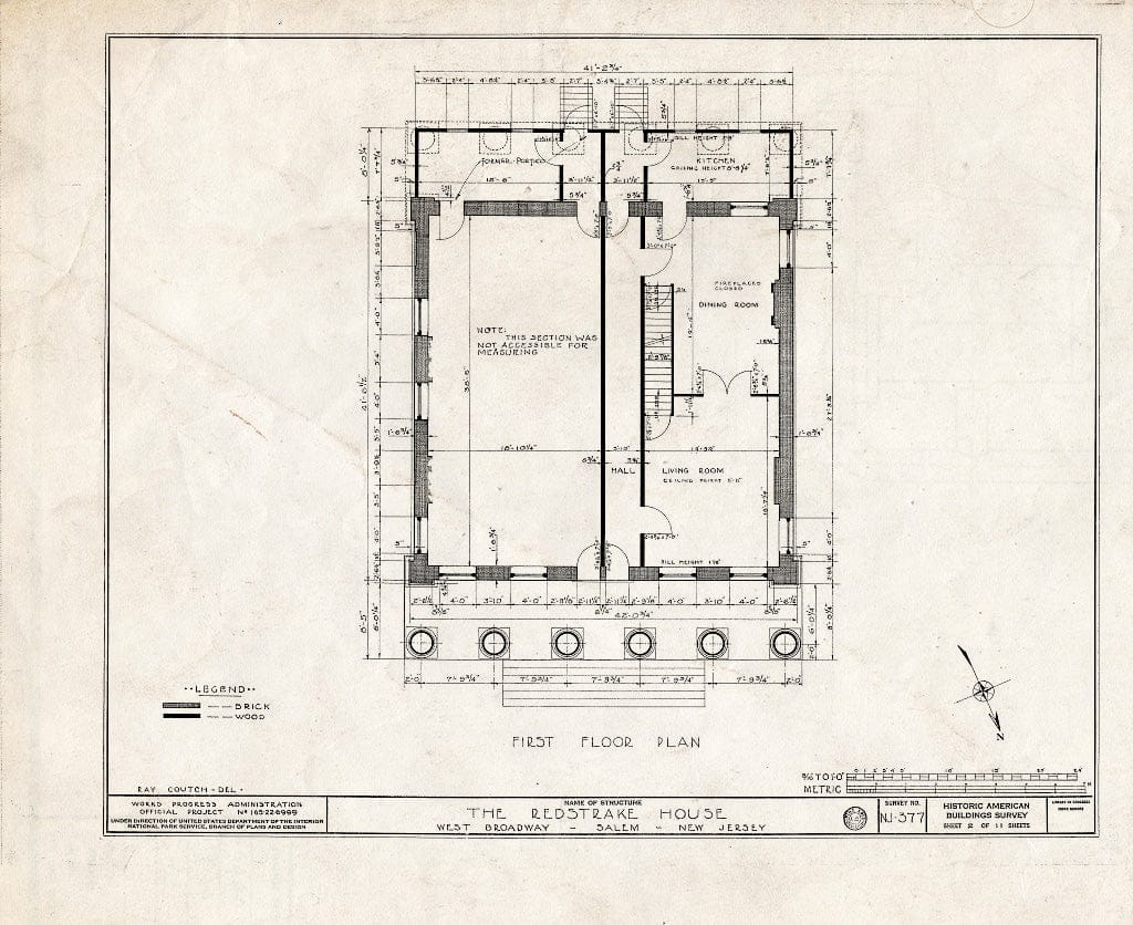 Blueprint HABS NJ,17-SAL,9- (Sheet 2 of 11) - Clement-Redstrake House, West Broadway, Salem, Salem County, NJ