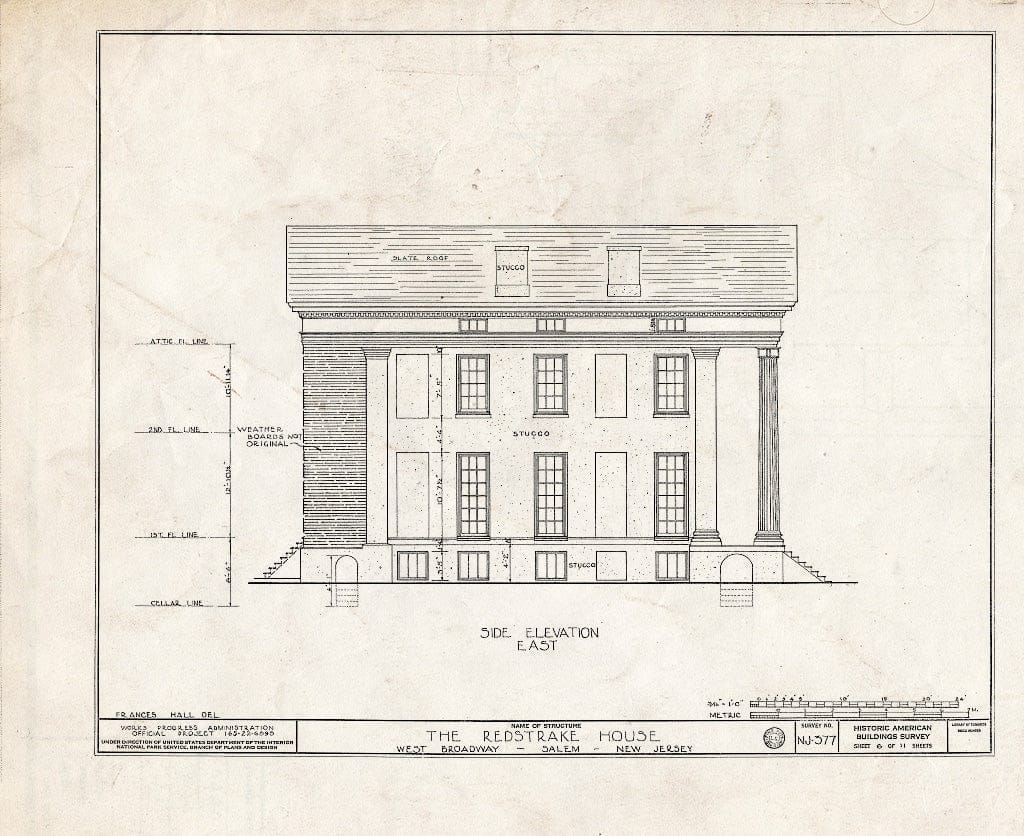 Blueprint HABS NJ,17-SAL,9- (Sheet 6 of 11) - Clement-Redstrake House, West Broadway, Salem, Salem County, NJ
