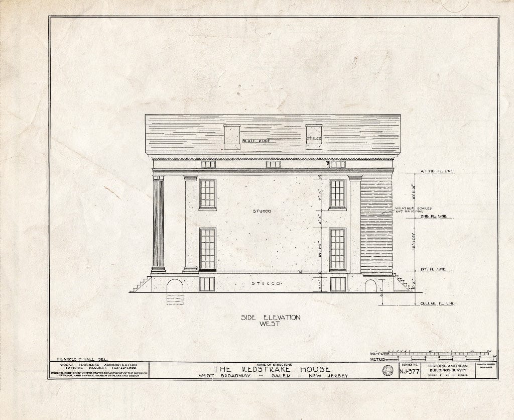 Blueprint HABS NJ,17-SAL,9- (Sheet 7 of 11) - Clement-Redstrake House, West Broadway, Salem, Salem County, NJ