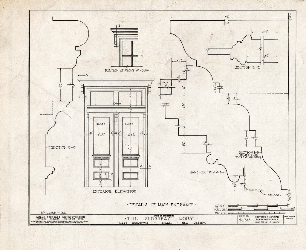 Blueprint HABS NJ,17-SAL,9- (Sheet 10 of 11) - Clement-Redstrake House, West Broadway, Salem, Salem County, NJ