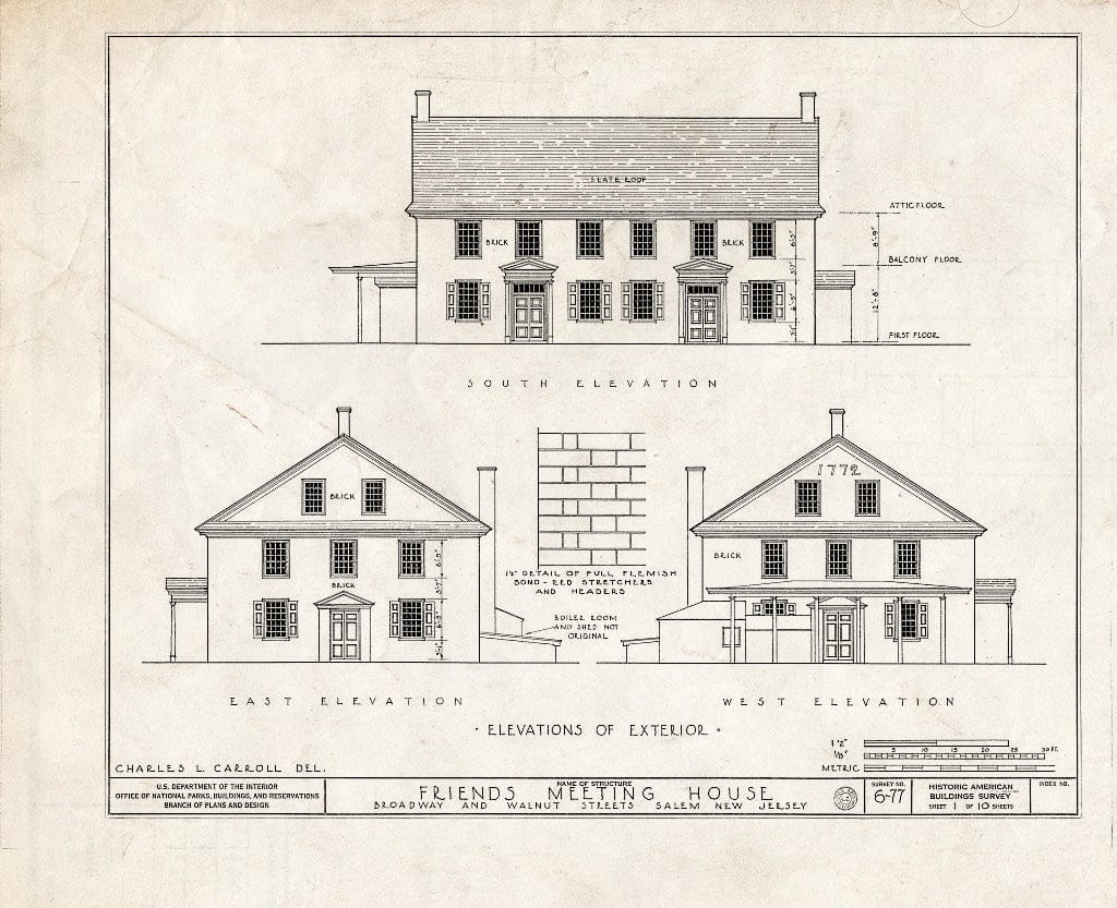 Blueprint HABS NJ,17-SAL,1- (Sheet 1 of 10) - Friends Meetinghouse, East Broadway & Walnut Street, Salem, Salem County, NJ