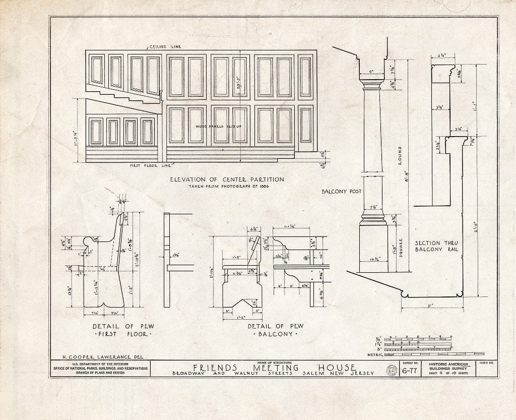 Blueprint HABS NJ,17-SAL,1- (Sheet 9 of 10) - Friends Meetinghouse, East Broadway & Walnut Street, Salem, Salem County, NJ
