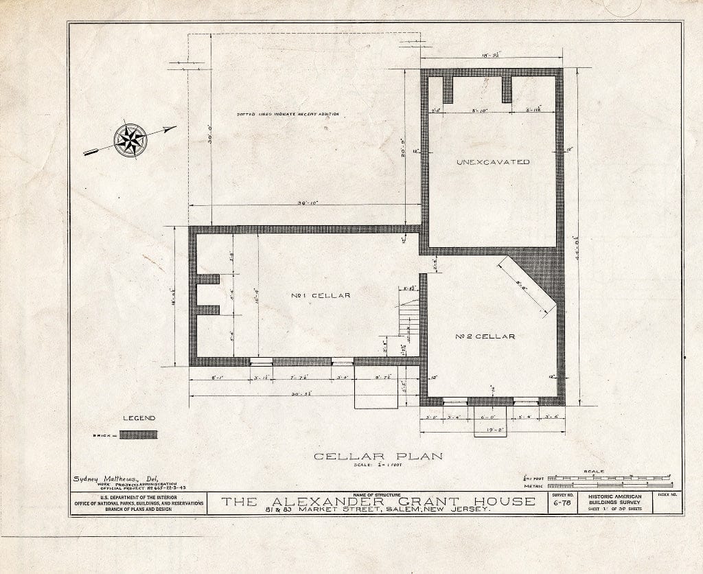 Blueprint HABS NJ,17-SAL,6- (Sheet 1 of 30) - Alexander Grant House, 81-83 Market Street, Salem, Salem County, NJ