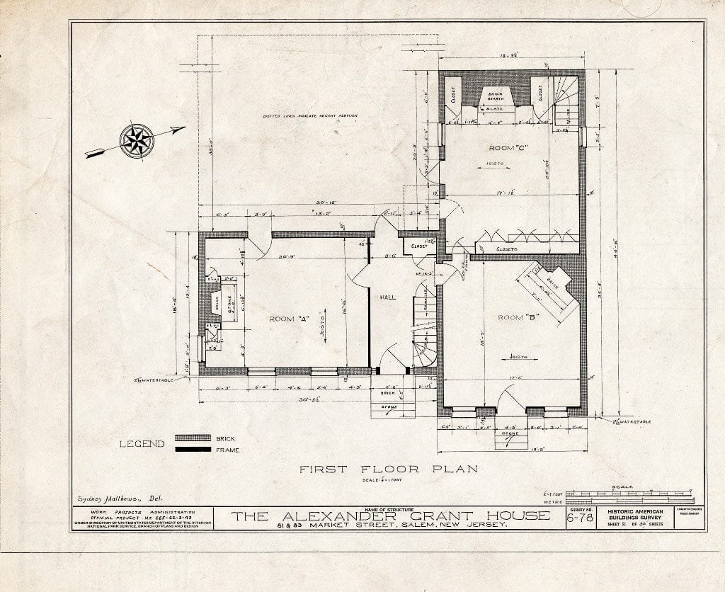 Blueprint HABS NJ,17-SAL,6- (Sheet 2 of 30) - Alexander Grant House, 81-83 Market Street, Salem, Salem County, NJ