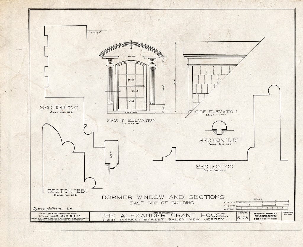 Blueprint HABS NJ,17-SAL,6- (Sheet 12 of 30) - Alexander Grant House, 81-83 Market Street, Salem, Salem County, NJ