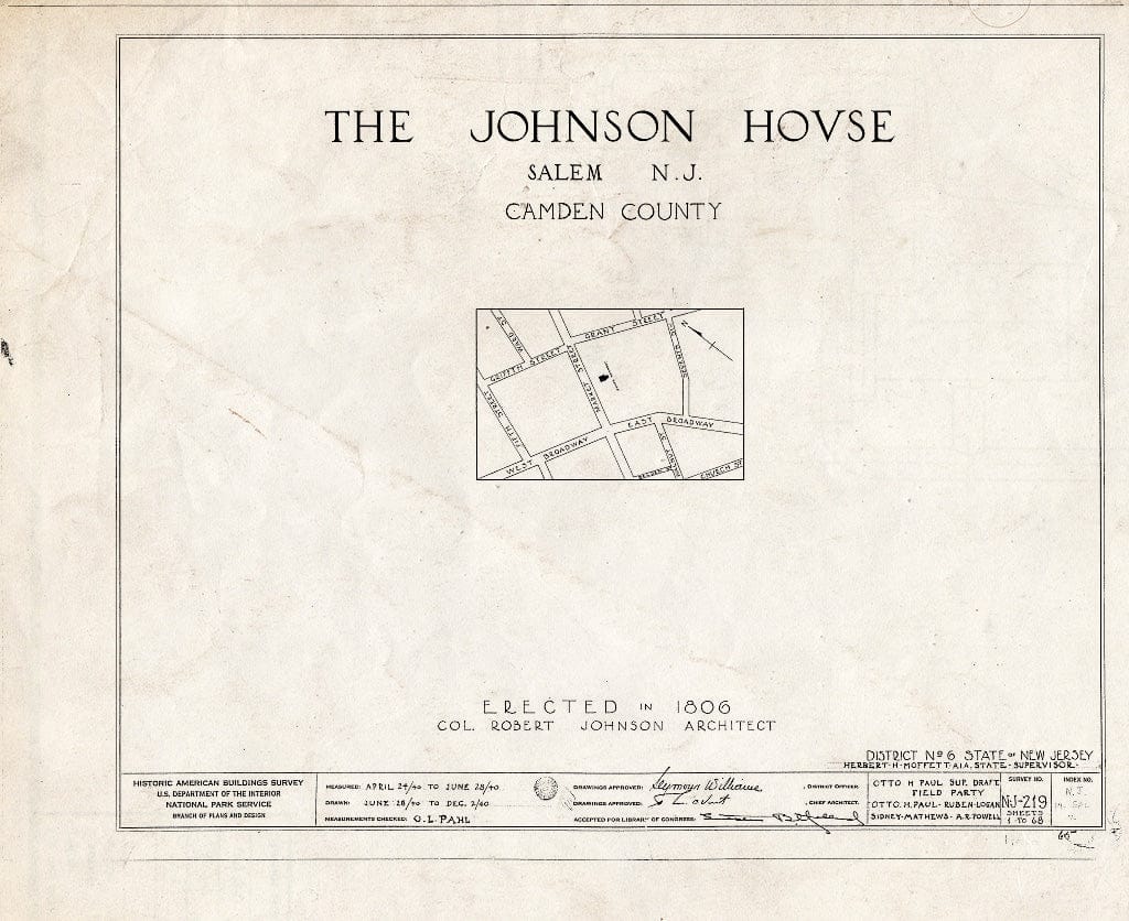 Blueprint HABS NJ,17-SAL,7- (Sheet 0 of 68) - Johnson House, 90 Market Street, Salem, Salem County, NJ