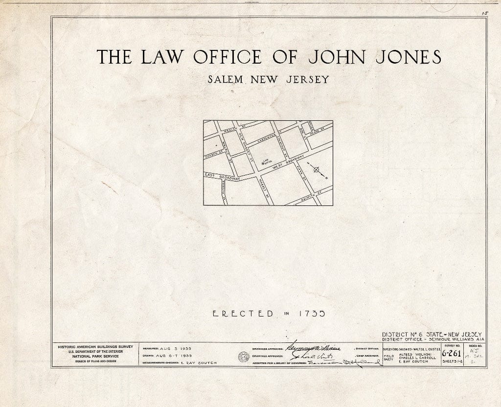 Blueprint HABS NJ,17-SAL,8- (Sheet 0 of 2) - John Jones Law Office, West Broadway & New Market Street, Salem, Salem County, NJ