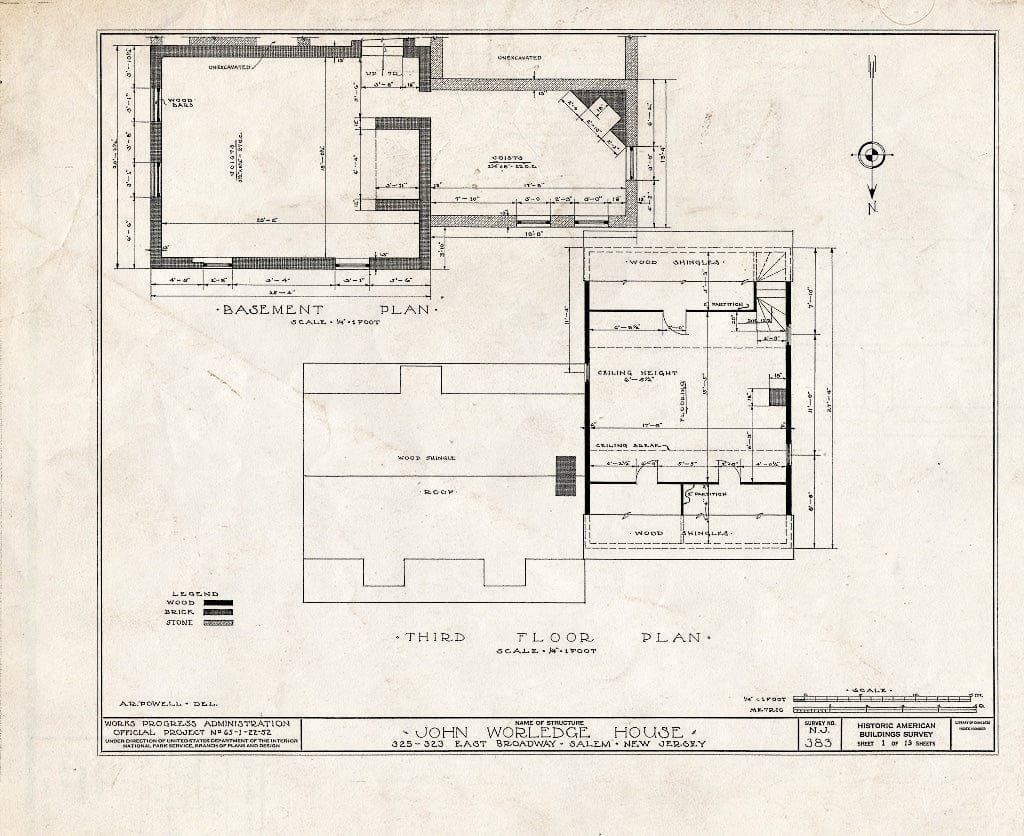 Blueprint HABS NJ,17-SAL,11- (Sheet 1 of 13) - John Worledge House, 323 East Broadway, Salem, Salem County, NJ