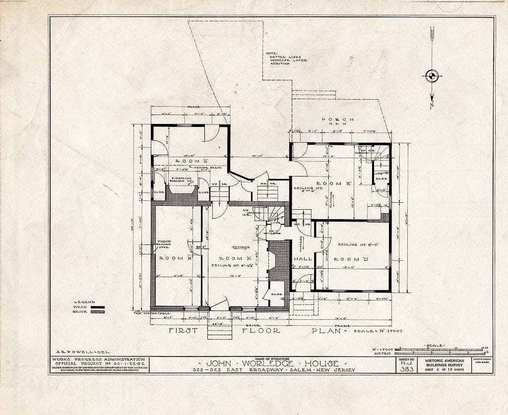 Blueprint HABS NJ,17-SAL,11- (Sheet 2 of 13) - John Worledge House, 323 East Broadway, Salem, Salem County, NJ
