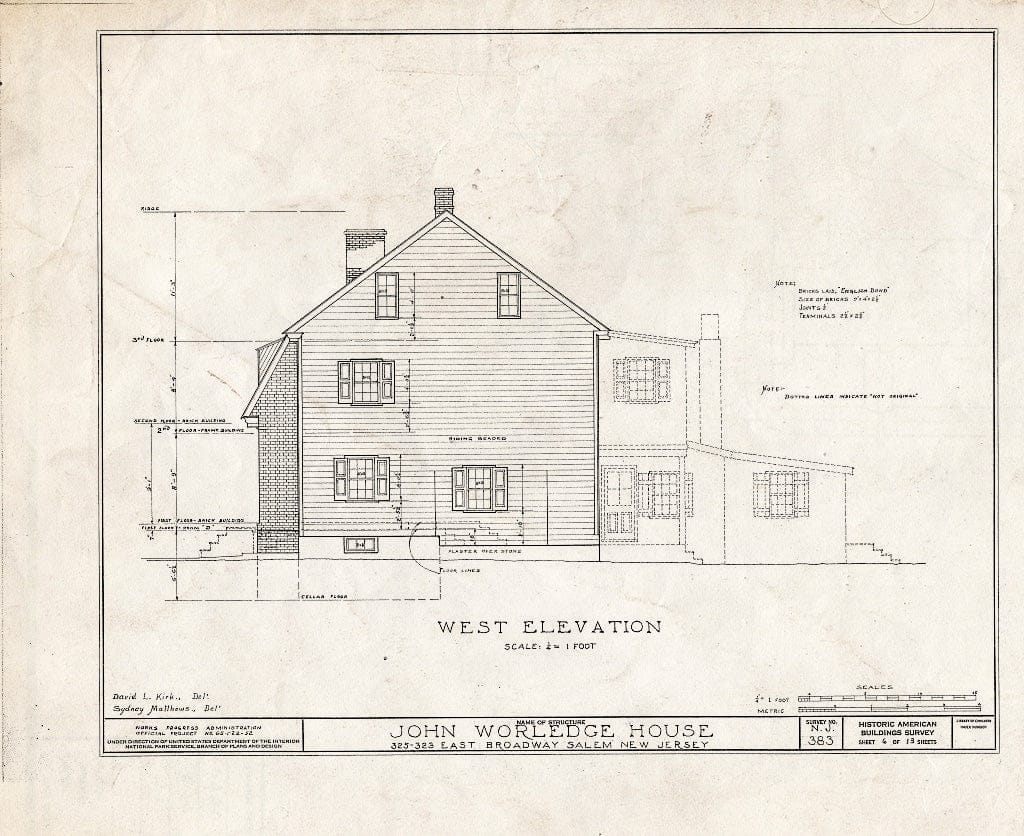 Blueprint HABS NJ,17-SAL,11- (Sheet 6 of 13) - John Worledge House, 323 East Broadway, Salem, Salem County, NJ