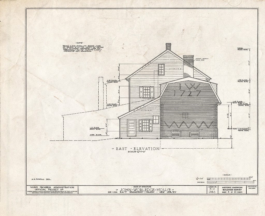 Blueprint HABS NJ,17-SAL,11- (Sheet 8 of 13) - John Worledge House, 323 East Broadway, Salem, Salem County, NJ