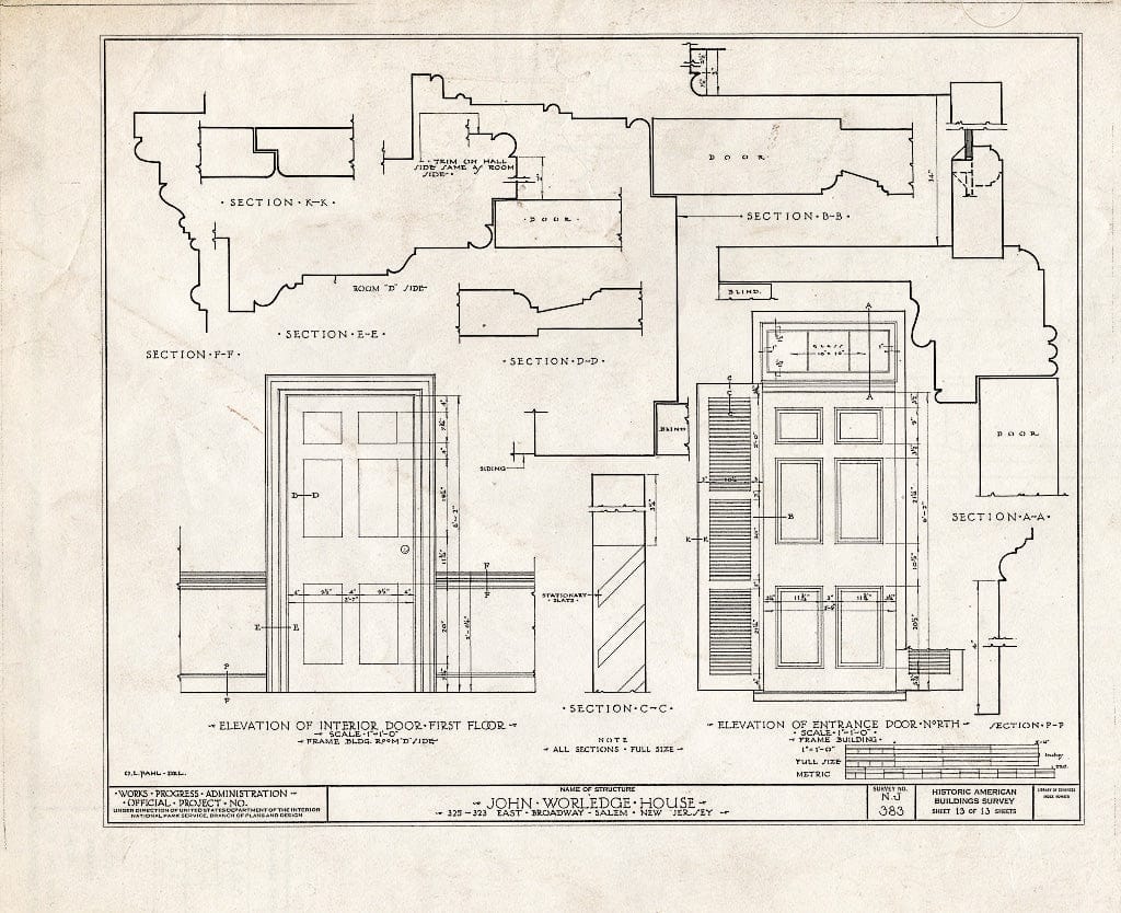 Blueprint HABS NJ,17-SAL,11- (Sheet 13 of 13) - John Worledge House, 323 East Broadway, Salem, Salem County, NJ
