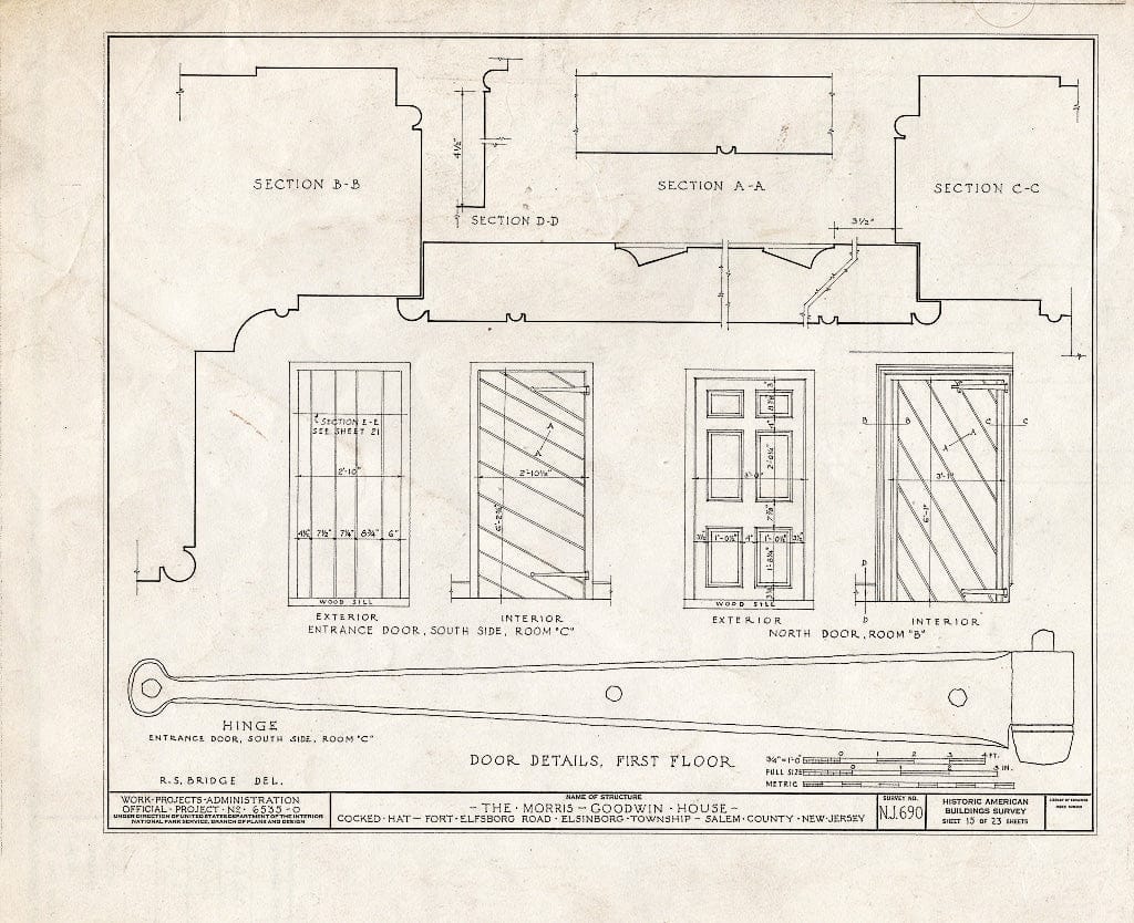 Blueprint HABS NJ,17-SAL.V,6- (Sheet 15 of 23) - Morris-Goodwin House, Fort Elfsboro Road, Salem, Salem County, NJ