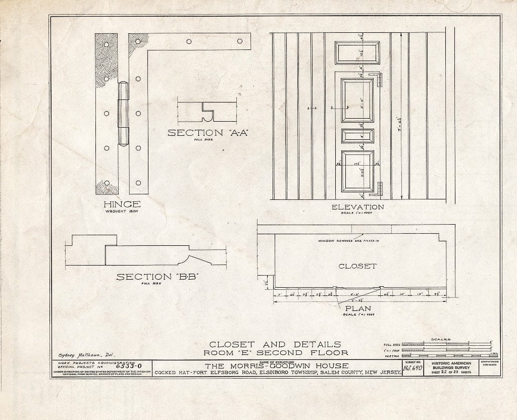 Blueprint HABS NJ,17-SAL.V,6- (Sheet 22 of 23) - Morris-Goodwin House, Fort Elfsboro Road, Salem, Salem County, NJ