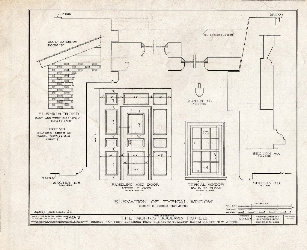 Blueprint HABS NJ,17-SAL.V,6- (Sheet 23 of 23) - Morris-Goodwin House, Fort Elfsboro Road, Salem, Salem County, NJ
