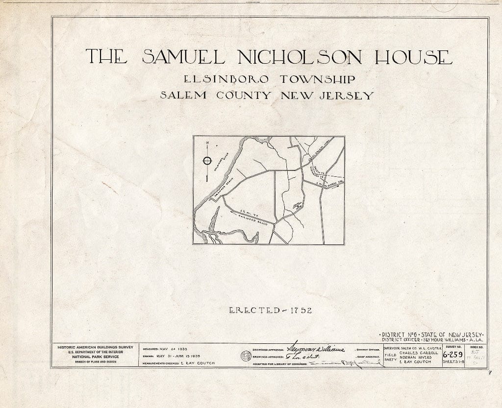 Blueprint HABS NJ,17-SAL.V,2- (Sheet 0 of 8) - Samuel Nicholson House, Oakwood Beach Road, Salem, Salem County, NJ