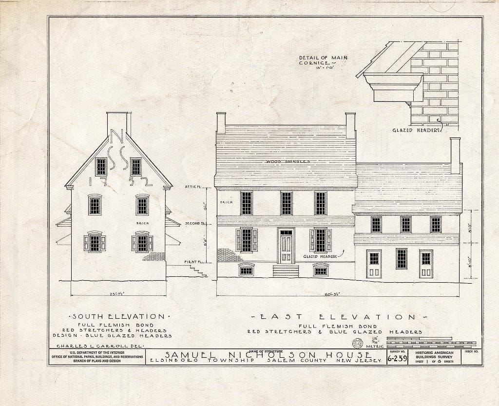 Blueprint HABS NJ,17-SAL.V,2- (Sheet 1 of 8) - Samuel Nicholson House, Oakwood Beach Road, Salem, Salem County, NJ