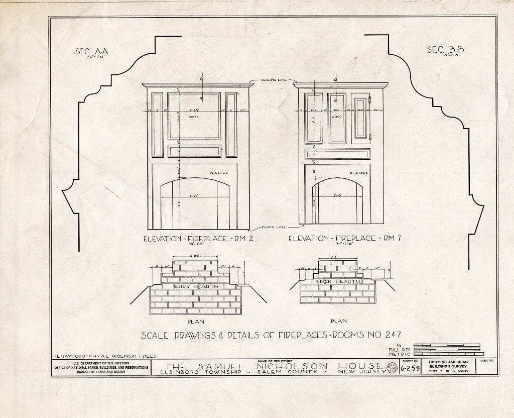 Blueprint HABS NJ,17-SAL.V,2- (Sheet 5 of 8) - Samuel Nicholson House, Oakwood Beach Road, Salem, Salem County, NJ
