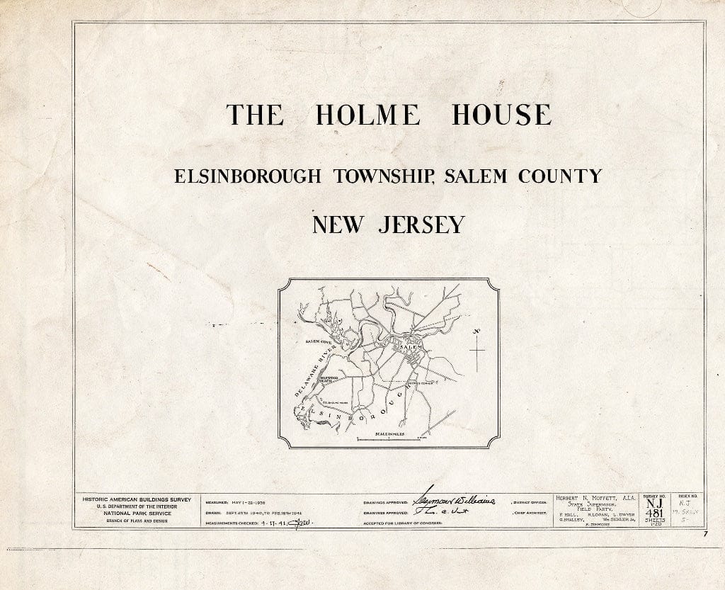 Blueprint HABS NJ,17-SAL.V,5- (Sheet 0 of 20) - Benjamin Holmes House, Salem, Salem County, NJ