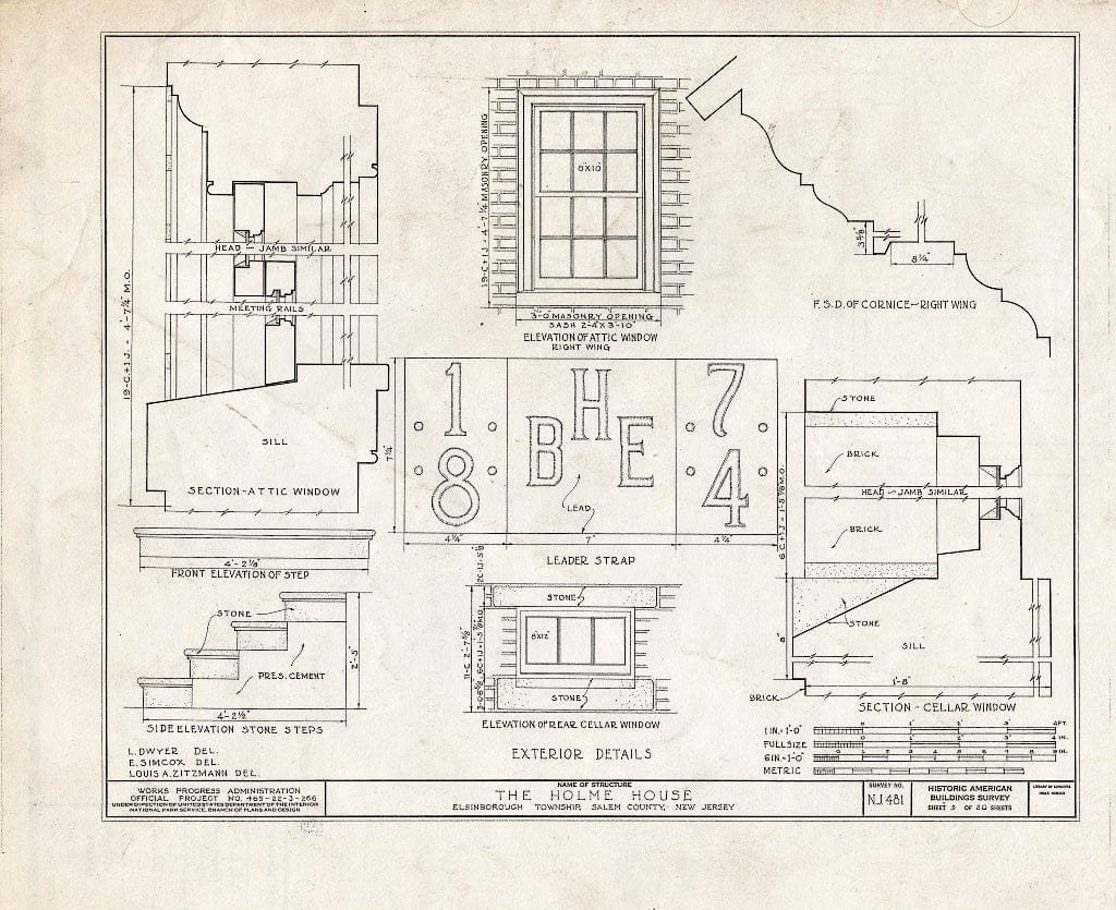 Blueprint HABS NJ,17-SAL.V,5- (Sheet 9 of 20) - Benjamin Holmes House, Salem, Salem County, NJ