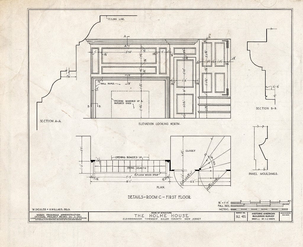 Blueprint HABS NJ,17-SAL.V,5- (Sheet 16 of 20) - Benjamin Holmes House, Salem, Salem County, NJ