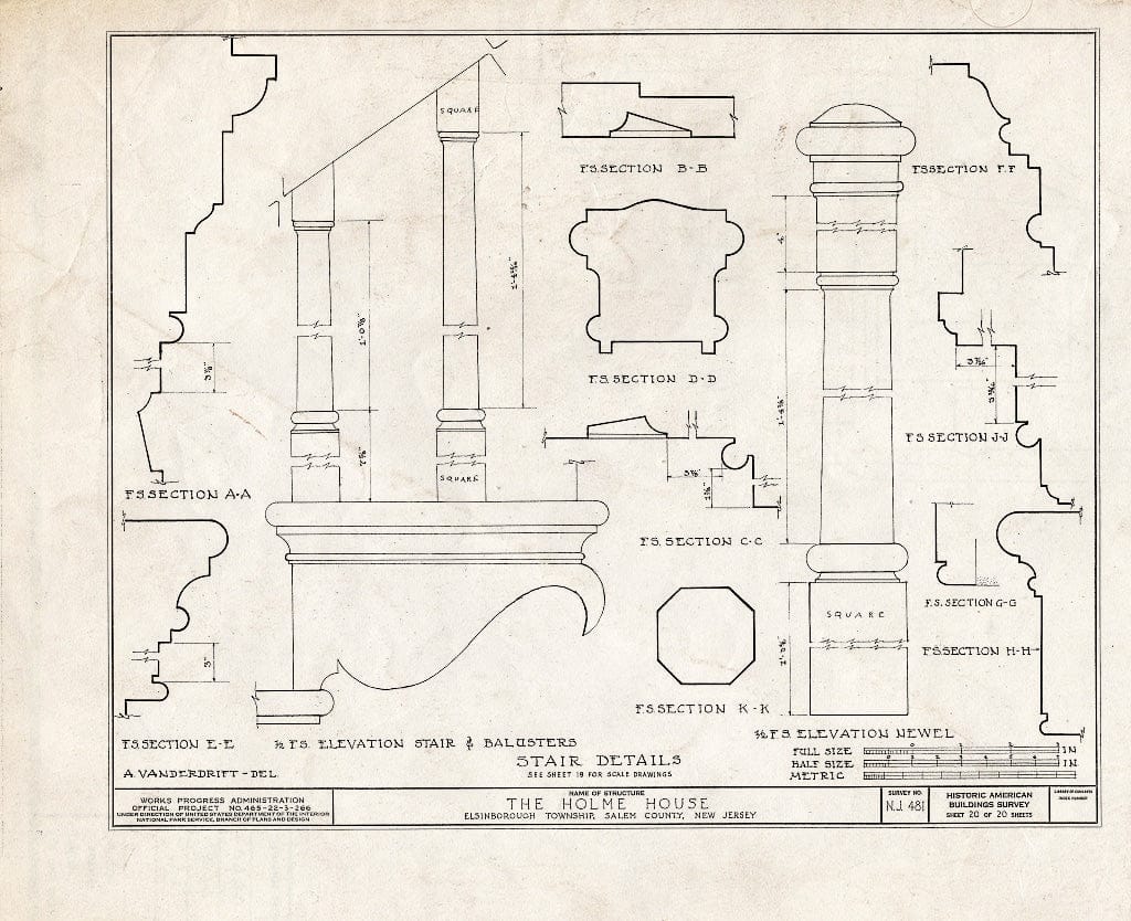 Blueprint HABS NJ,17-SAL.V,5- (Sheet 20 of 20) - Benjamin Holmes House, Salem, Salem County, NJ