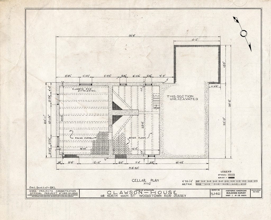 Blueprint HABS NJ,17-WOOTO,1- (Sheet 1 of 18) - Clawson House, 68 North Main Street, Woodstown, Salem County, NJ